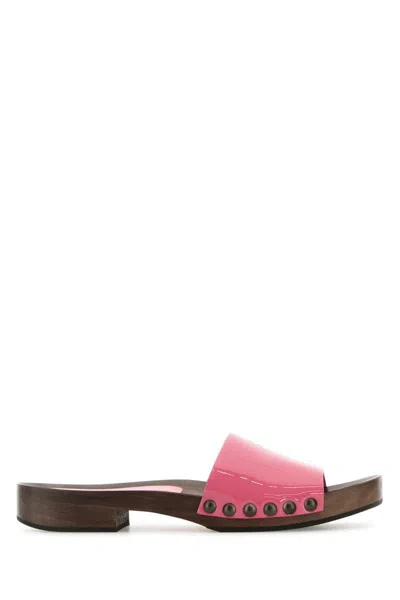 Miu Miu Leather Sandals With Wooden Clog In Pink