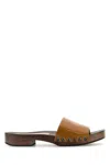 Miu Miu Flat Sole Studded Open Toe Clogs In Brown