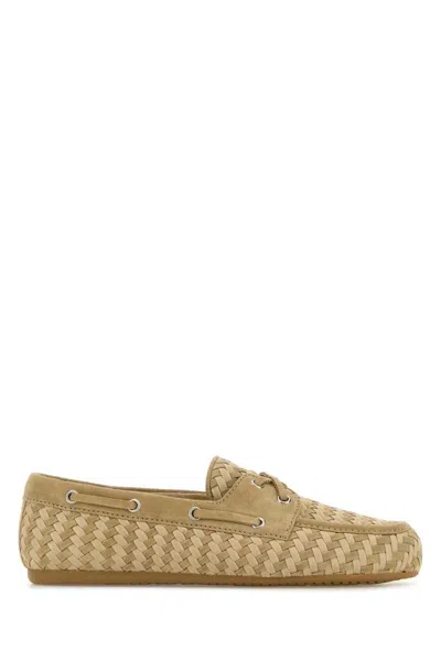 Miu Miu Suede Loafers Eyelet Detailing Moc Toe In Brown