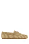 Miu Miu Suede Loafers Eyelet Detailing Moc Toe In Beige O Tan