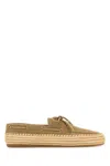 Miu Miu Suede And Raffia Loafers With Lace Detail In Brown