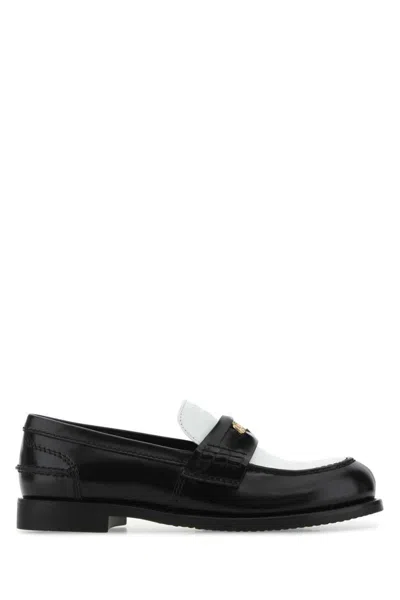 Miu Miu Two-tone Brushed Leather Penny Loafers In Black