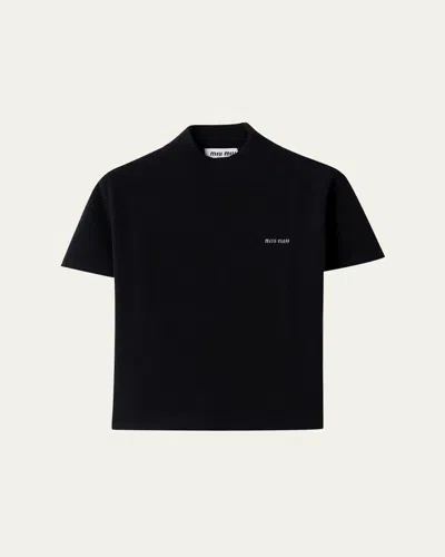 Miu Miu Mock-neck Cashmere Sweater In Black