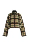 Miu Miu Checked Teddy Jacket With Zipper In Brown
