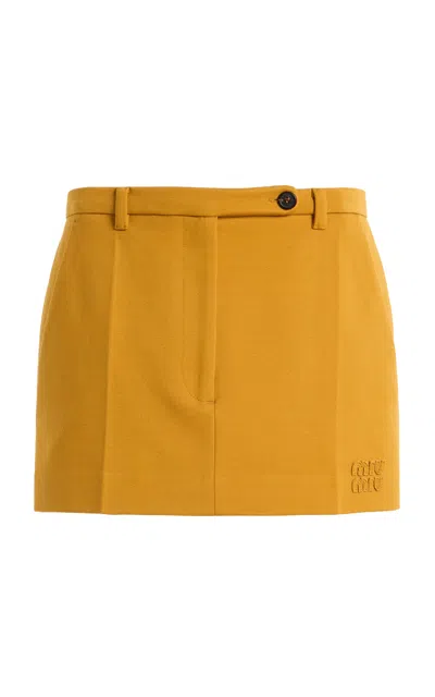 Miu Miu Pastel Orange Stretch Viscose Blend Mini Skirt In Yellow