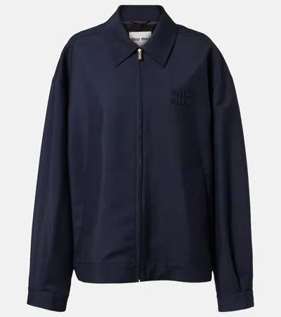 Miu Miu Mohair And Wool Blouson Jacket In Blue