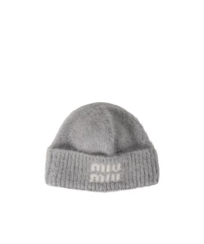 Miu Miu Mohair Beanie In Gray