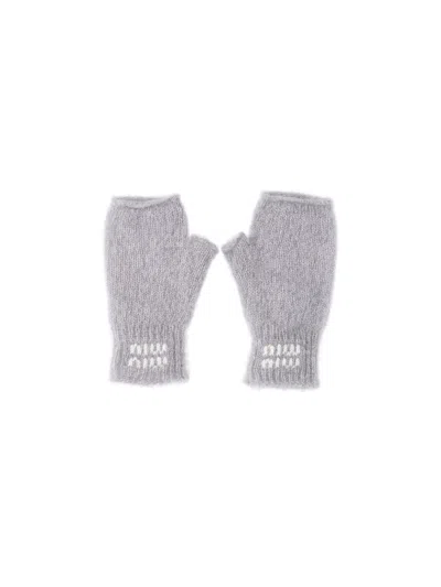 Miu Miu Mohair Blend Gloves In Gray