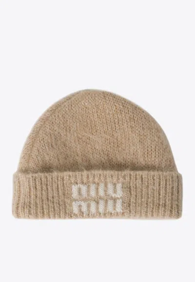 Miu Miu Mohair Blend Logo Beanie In Multi