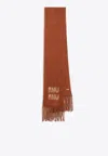 Miu Miu Mohair-blend Logo Intarsia Scarf In Brown