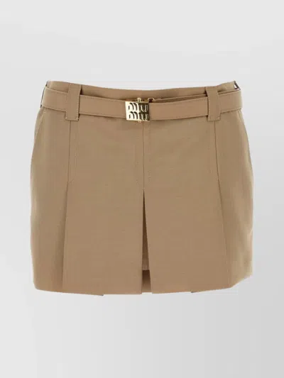 Miu Miu Mohair Blend Mini Skirt With Front Pleats In Neutral