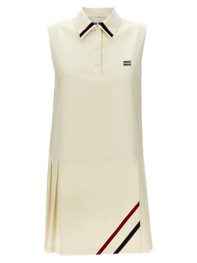 Miu Miu Sleeveless Shirt Dress In Neutral