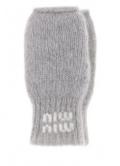 Miu Miu Mohair Gloves In Grey