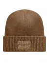 Miu Miu Mohair Wool Logo Hat In Brown