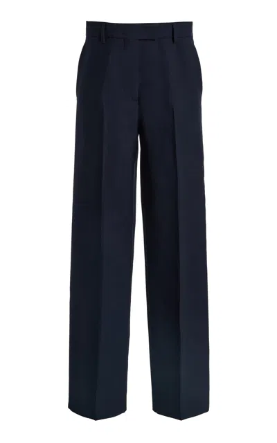 Miu Miu Women Blue Wool Pants In Black