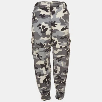 Pre-owned Miu Miu Monochrome Camouflage Print Denim Cargo Pants M In Gray