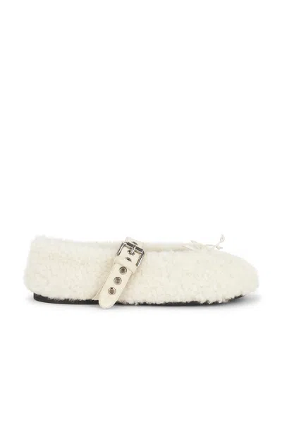 Miu Miu Montone Winter Ballerine Flat In Neutral
