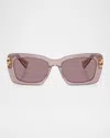 Miu Miu Mu 07ys Logo Acetate Rectangle Sunglasses In Brown