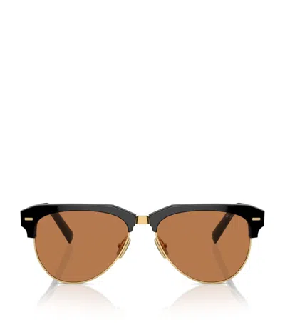Miu Miu Logo-lettering Navigator-frame Sunglasses In Black