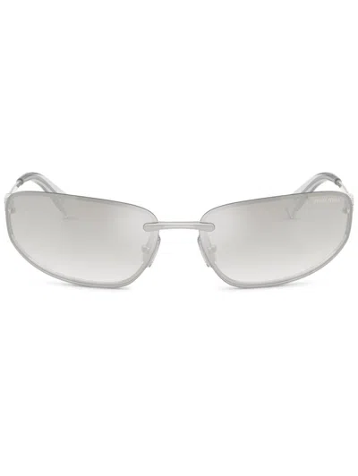 Miu Miu A50s Rimless Oval Metal Sunglasses In Silver