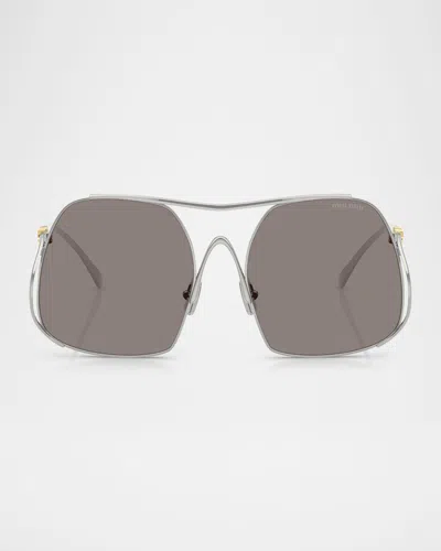 Miu Miu Mu A55s Steel Square Sunglasses In Silver