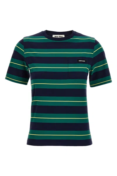 MIU MIU MU MIU STRIPED CREWNECK T-SHIRT