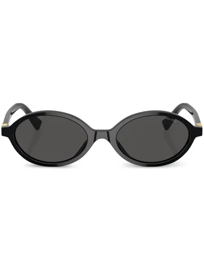 Miu Miu Logo Round Sunglasses In Black