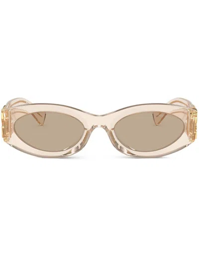 Miu Miu Logo Oval Acetate Sunglasses In Dark Brown