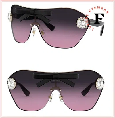 Pre-owned Miu Miu Mu68us Pink Black Crystal Leather Bow Embellished Sunglasses 68u Limited