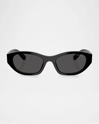 Miu Miu Mua03sf Acetate Oval Sunglasses In Black