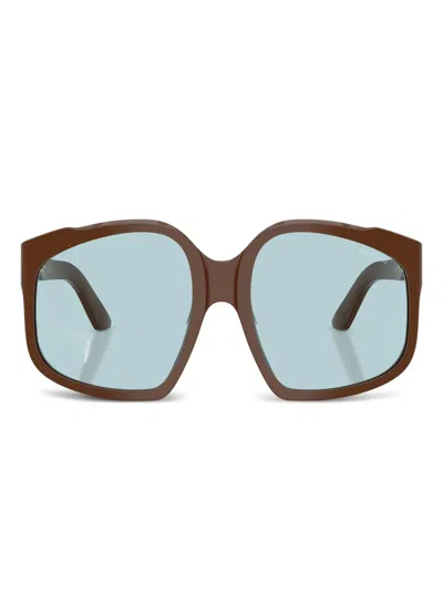 Miu Miu Mua07s Geometric-frame Sunglasses In Brown