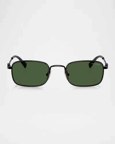 Miu Miu Mua53s Rectangular Metal Sunglasses In Dark Green