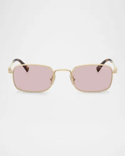 Miu Miu Mua53s Rectangular Metal Sunglasses In Pink
