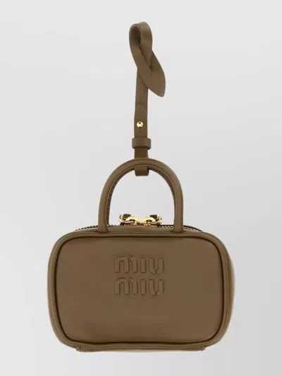 Miu Miu Mud Leather Beau Keyring Necessaire In Neutral