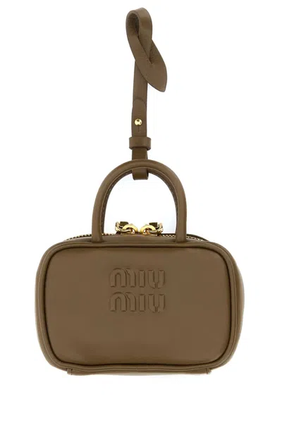 Miu Miu Mud Leather Beau Keyring Necessaire In Brown