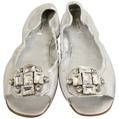 Pre-owned Miu Miu Mui Mui Silver Metallic Open Toe Flats
