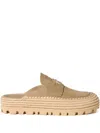 Miu Miu Suede And Raffia Flatform Mules In Nude