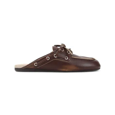 Miu Miu Leather Flat Mules For Women In Brown