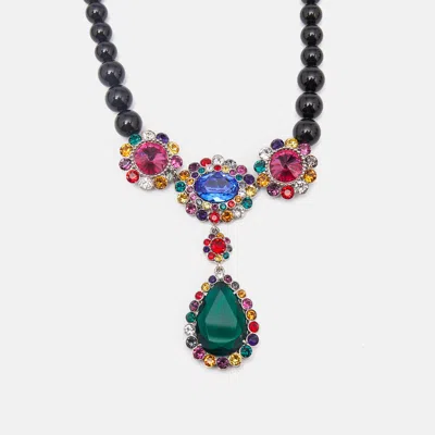 Pre-owned Miu Miu Multi Color Crystals Beads Silver Tone Necklace