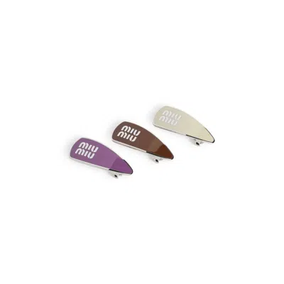 Miu Miu Multicolor Brass Hair Clips With Iconic Logo Detail In Multicolour
