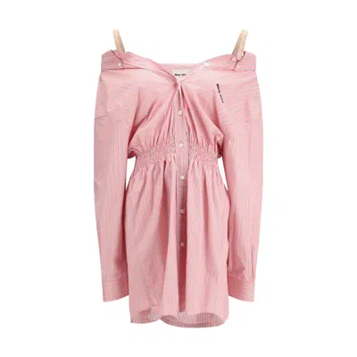Miu Miu Striped Cotton Tunic In Pink