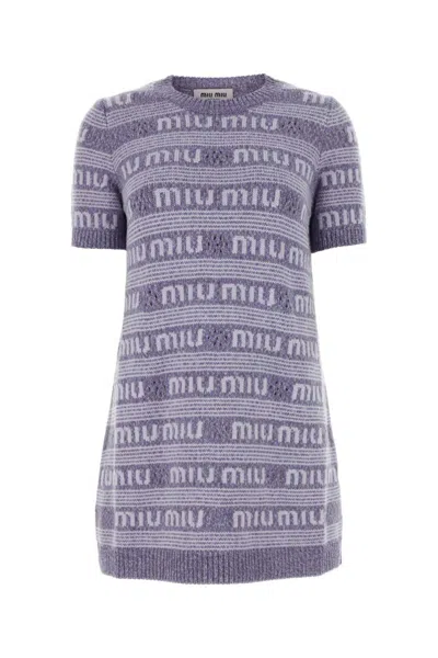 MIU MIU MULTICOLOR EMBROIDERED WOOL BLEND MINI SWEATER DRESS