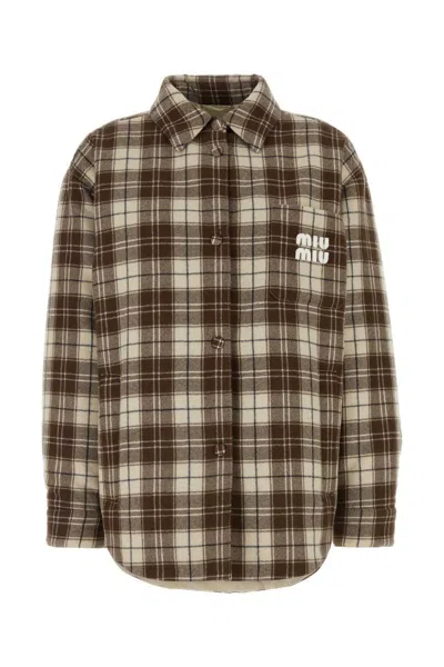 Miu Miu Multicolor Embroidered Wool Down Jacket In Calce+cacao