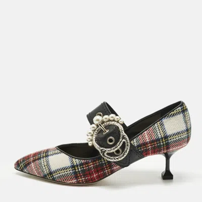 Pre-owned Miu Miu Multicolor Fabric And Leather Embellished Mary Jane Pumps Size 39