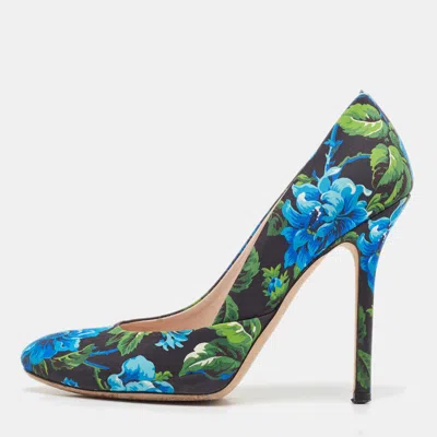 Pre-owned Miu Miu Multicolor Flower Pint Satin Round Toe Pumps Size 37.5