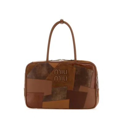 Miu Miu Multicolor Leather Shopping Bag In Brown