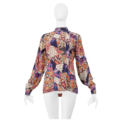 Pre-owned Miu Miu Multicolor Paisley Long Sleeve Blouse Top In Sand
