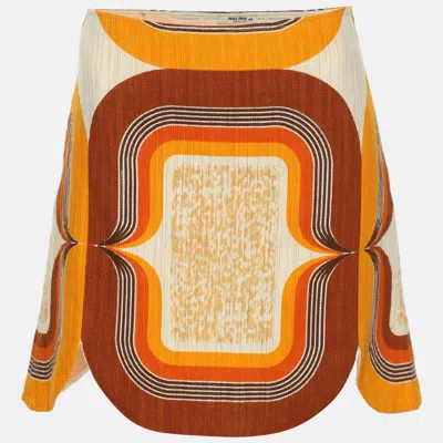 Pre-owned Miu Miu Multicolor Printed Linen Skirt M