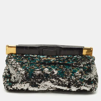 Pre-owned Miu Miu Multicolor Sequins Frame Clutch
