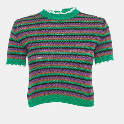 Pre-owned Miu Miu Multicolor Stripe Crochet Knit Short Sleeve Sweater S